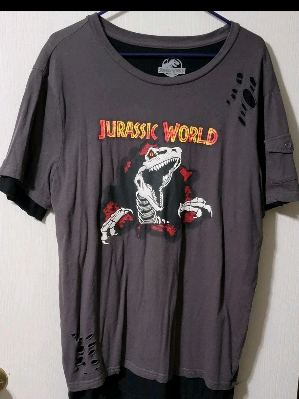 Jurassic World Graphic Tee in Charcoal with Red & White Print